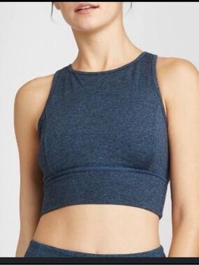 JOY LAB Blue Heathered Racerback High Neck top